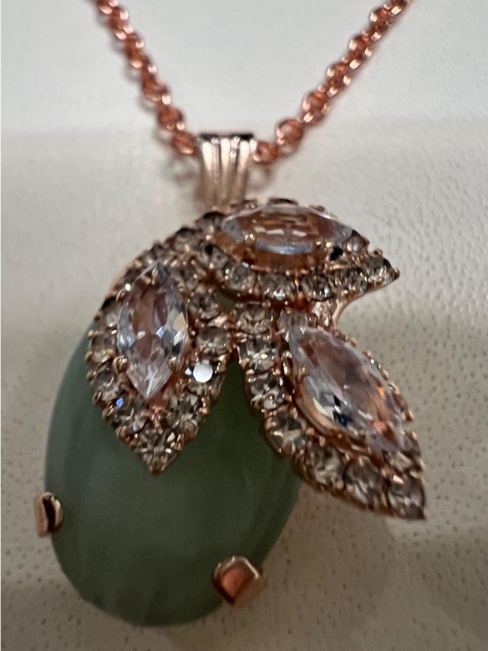 Rose Gold Leaf Pendant Necklace with Green Stone with earring